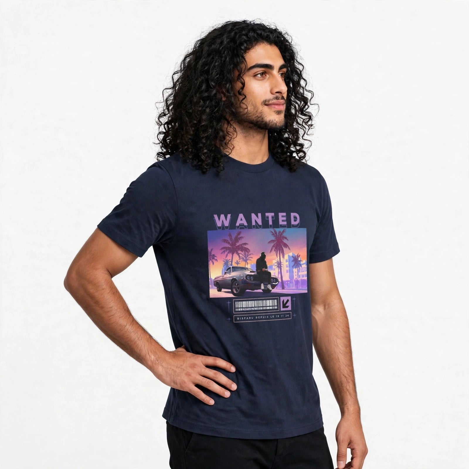 Copy of T-Shirt GTA Humour Wanted - Blue Navy